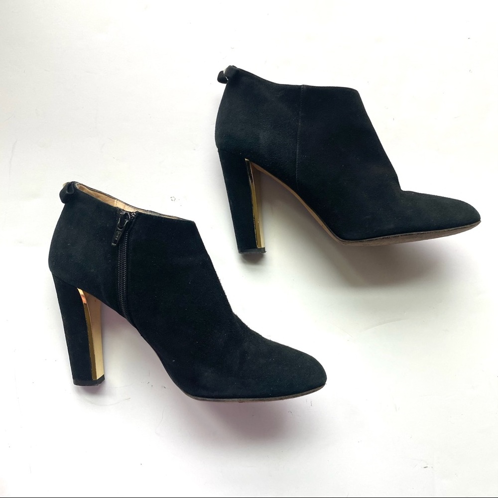 Kate Spade Black Suede Netta Gold Heel Booties